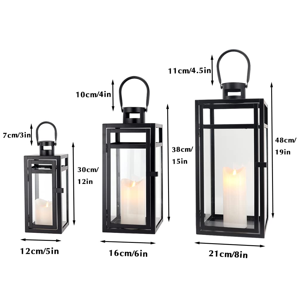 TRIROCKS Set of 3 Stainless Steel Candle Lantern 19/15/12'' High Metal Candle Holder with Tempered Glass Panels Perfect for Home Decor Living Room Parties Events Tabletop Indoors Outdoors (Rose Gold)