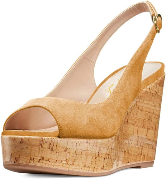 FOWT Women Peep Toe Slingback Platform Wedge
