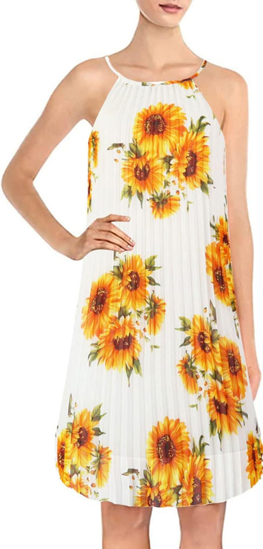 Ellames 2026 Summer Pleated Casual Swing Dress with Belt