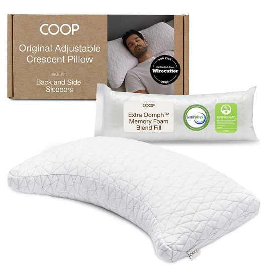 Coop Home Goods Original Adjustable Pillow, Queen Size Bed Pillows for Sleeping, Cross Cut Memory Foam Pillows - Medium Firm Back, Stomach and Side Sleeper Pillow, CertiPUR-US/GREENGUARD Gold
