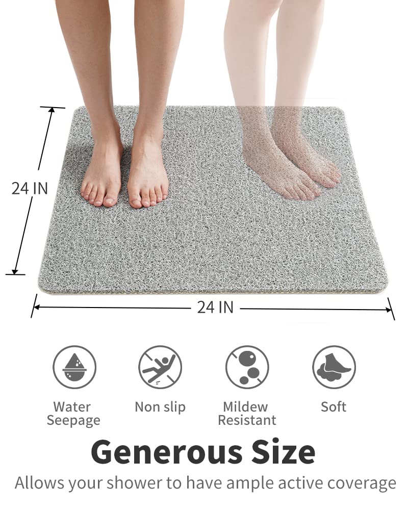Non Slip Shower Mat, Comfortable Bath mat for Textured Surface,Quick Drying Easy Cleaning Shower Floor Mat for Wet Area,Without Suction Cups Pink 24 x 24