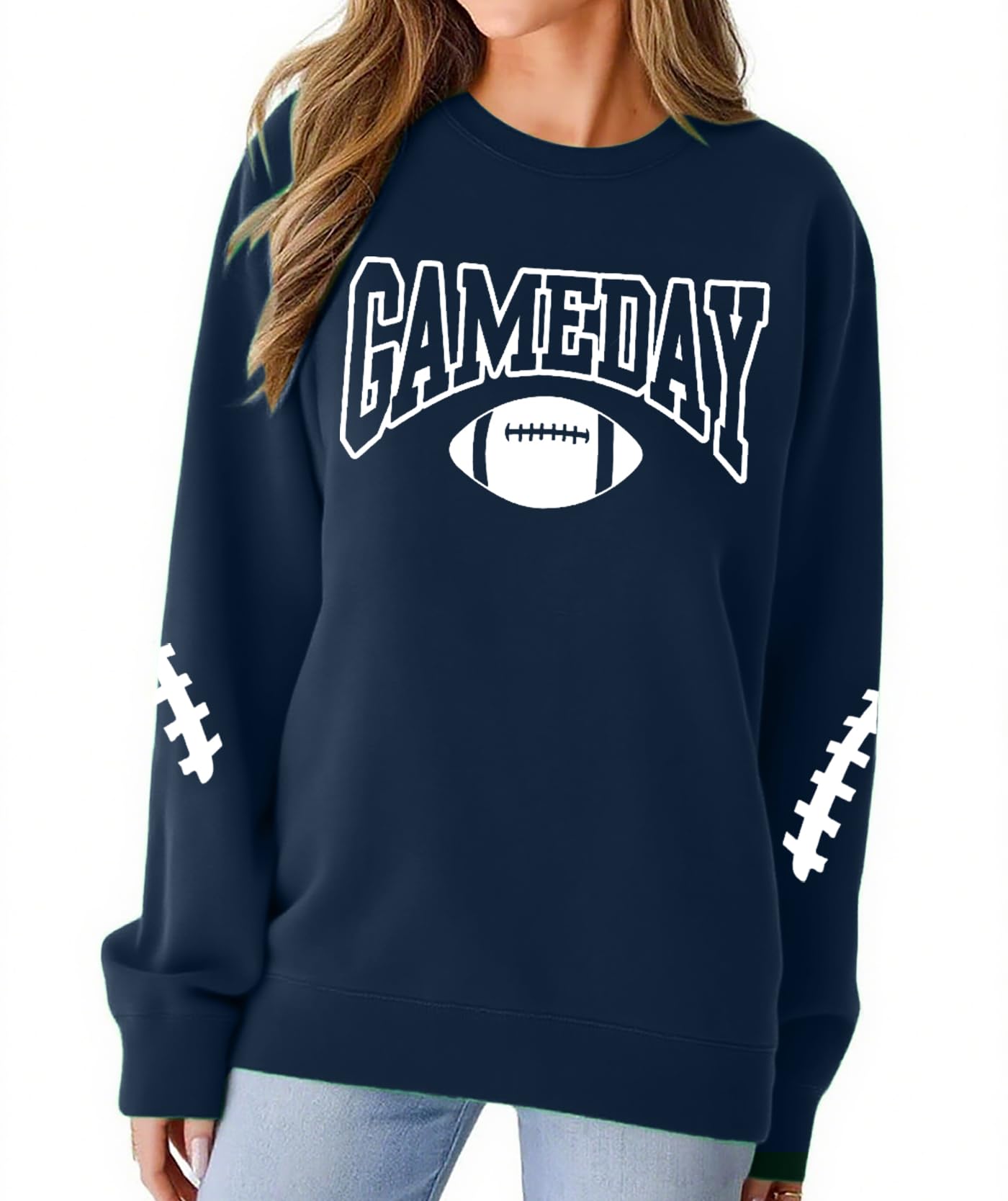 FAYALEQ Game Day Sweatshirts Women Football Sweatshirt Football Rugby Pullovers Casual Game Day Fan Pullover Top