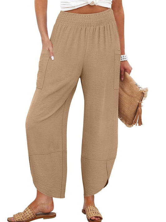 ANRABESS Womens Wide Leg Palazzo Capri Pants 2026 Summer Casual High Waisted Barrel Lounge Flowy Cropped Beach Work Trousers