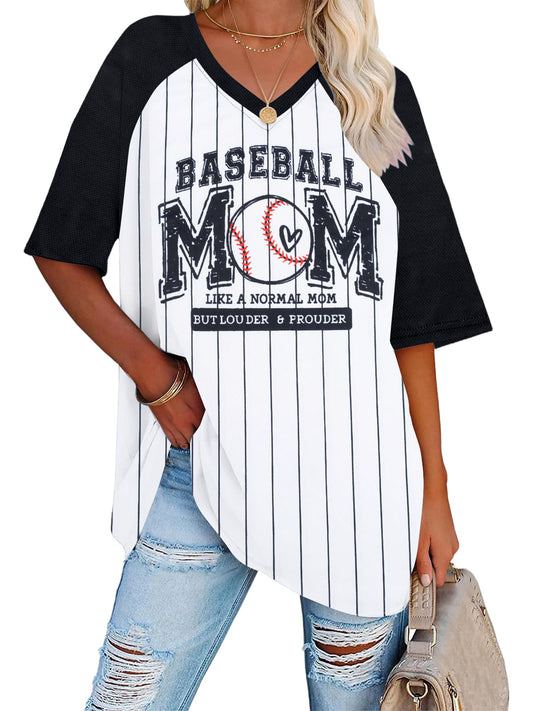 Baseball Mom Shirts for Women V Neck Baseball Stripe Outfits
