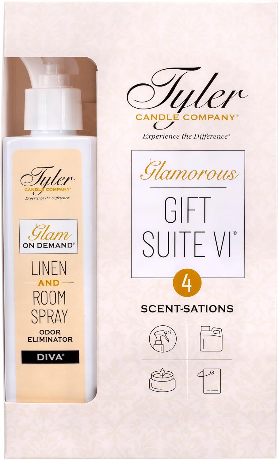 Tyler Candle Company - Diva Glamorous Gift Suite VI - (On Demand Room Spary, Glamorous Wash, Jar Candle, Autoglam)