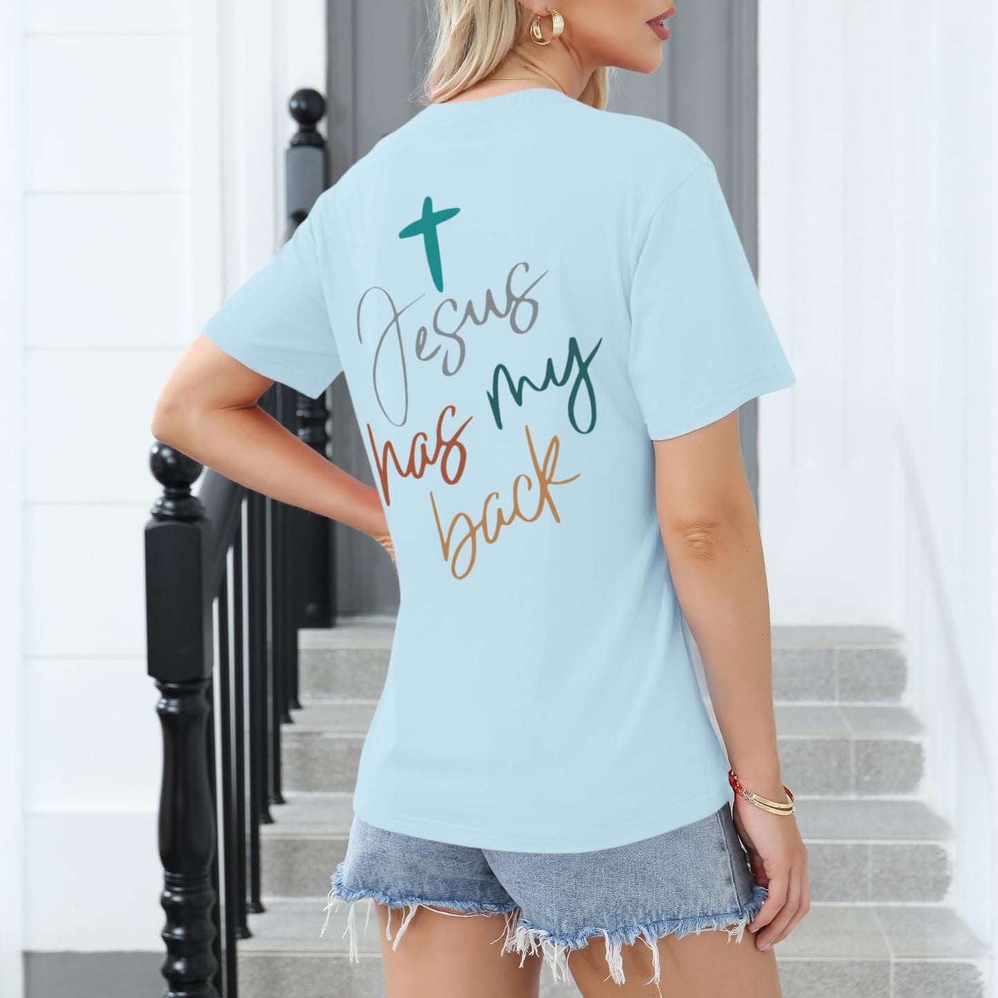 Tuislay Christian Shirts for Women Jesus Has My Back