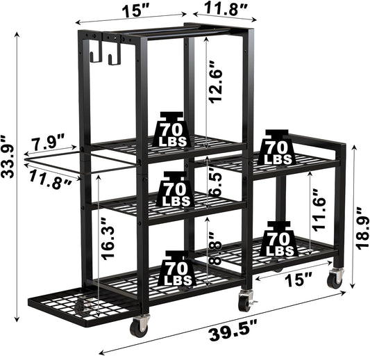 6-Tier Home Gym Storage Rack with Wheels, Dumbbell Weight Rack and Yoga Mat Organizer, Multi-Purpose Gym Equipment Storage Stand for Home Gym Accessories