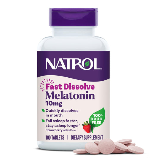 Natrol Melatonin 10mg Fast Dissolve Tablets - Strawberry Flavor, 100 Count, Sleep Aids for Adults, Fast Dissolve Melatonin for Adults, 100-Day Supply