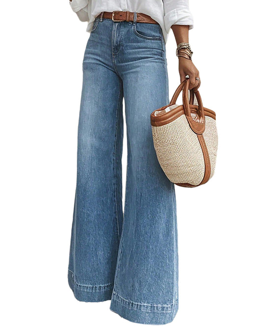 Women's Baggy Wide Leg Jeans High Waisted Stretchy Loose Washed Distressed Boyfriend Denim Pants