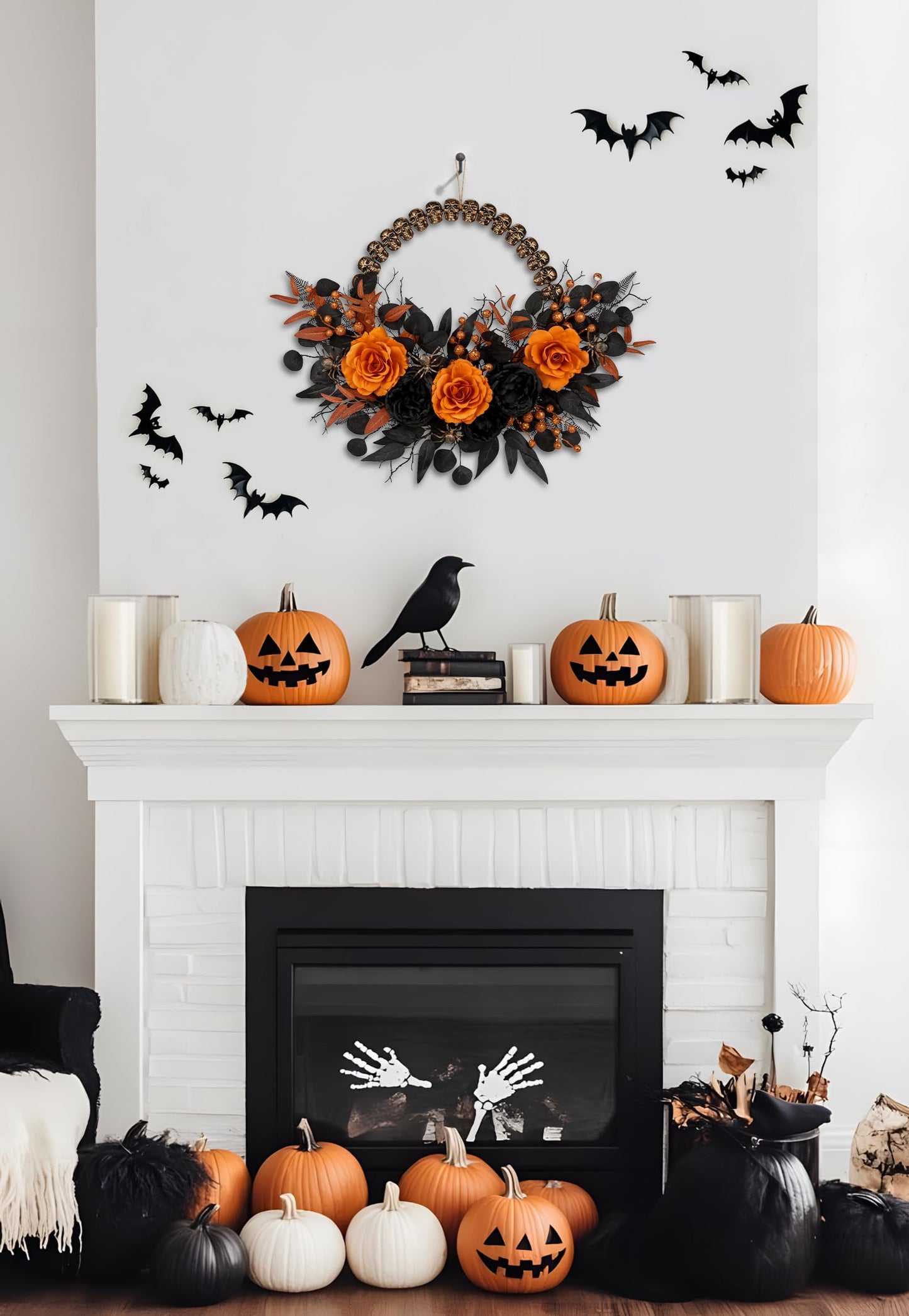 Halloween Wreath for Front Door 26" Tinsel Black Witch Wreath with Hat Legs and Purple Pumpkin for Fall Autumn Indoor Window Door Thanksgiving Halloween Decorations