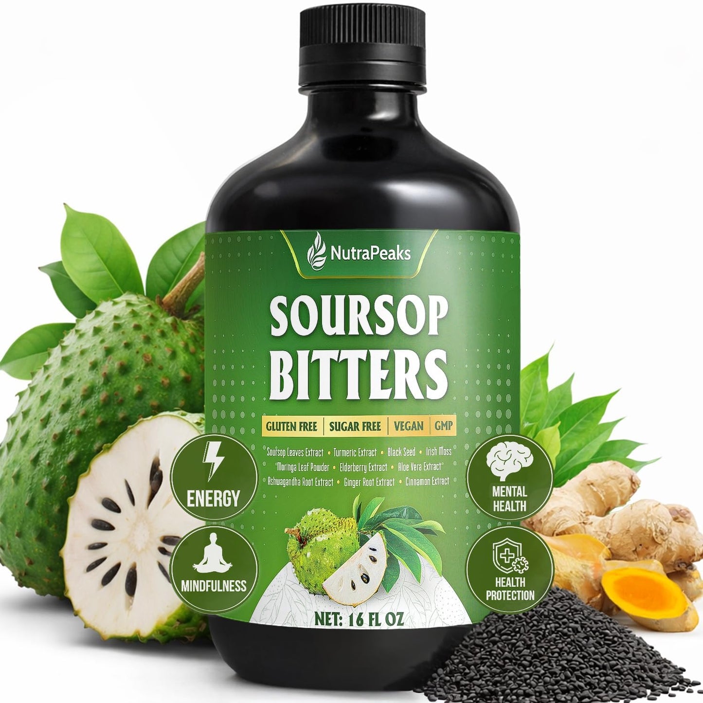 Soursop Bitters Liquid β Herbal Daily Wellness Formula with Soursop, Ginger, Turmeric & Black Seed Mixed Berry Flavor