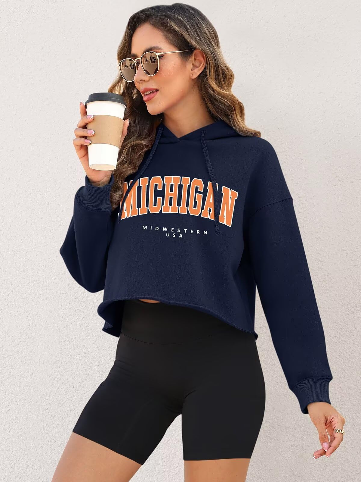 ORANDESIGNE Woman Graphic Print Cropped Hoodie Long Sleeve Fleece Pullover | 60% Cotton,Soft Fleece Fabric,Durable Letter Graphic Print,Drop Shoulder,Loose Fit,Easy Care,Going Out,Fall&Winter Casual