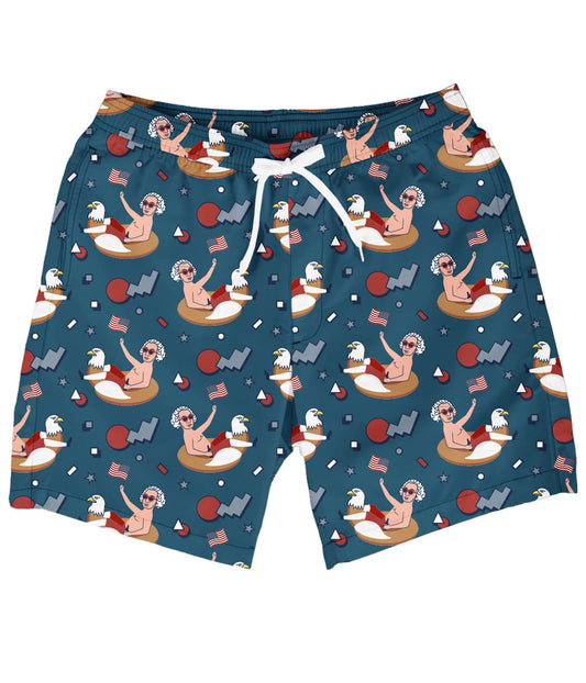 Tipsy Elves Men's USA Swimming Trunks 7'' Inseam 4 Way Stretch Fabric w/Mesh Liner Swim Trunks for Men Bathing Suit