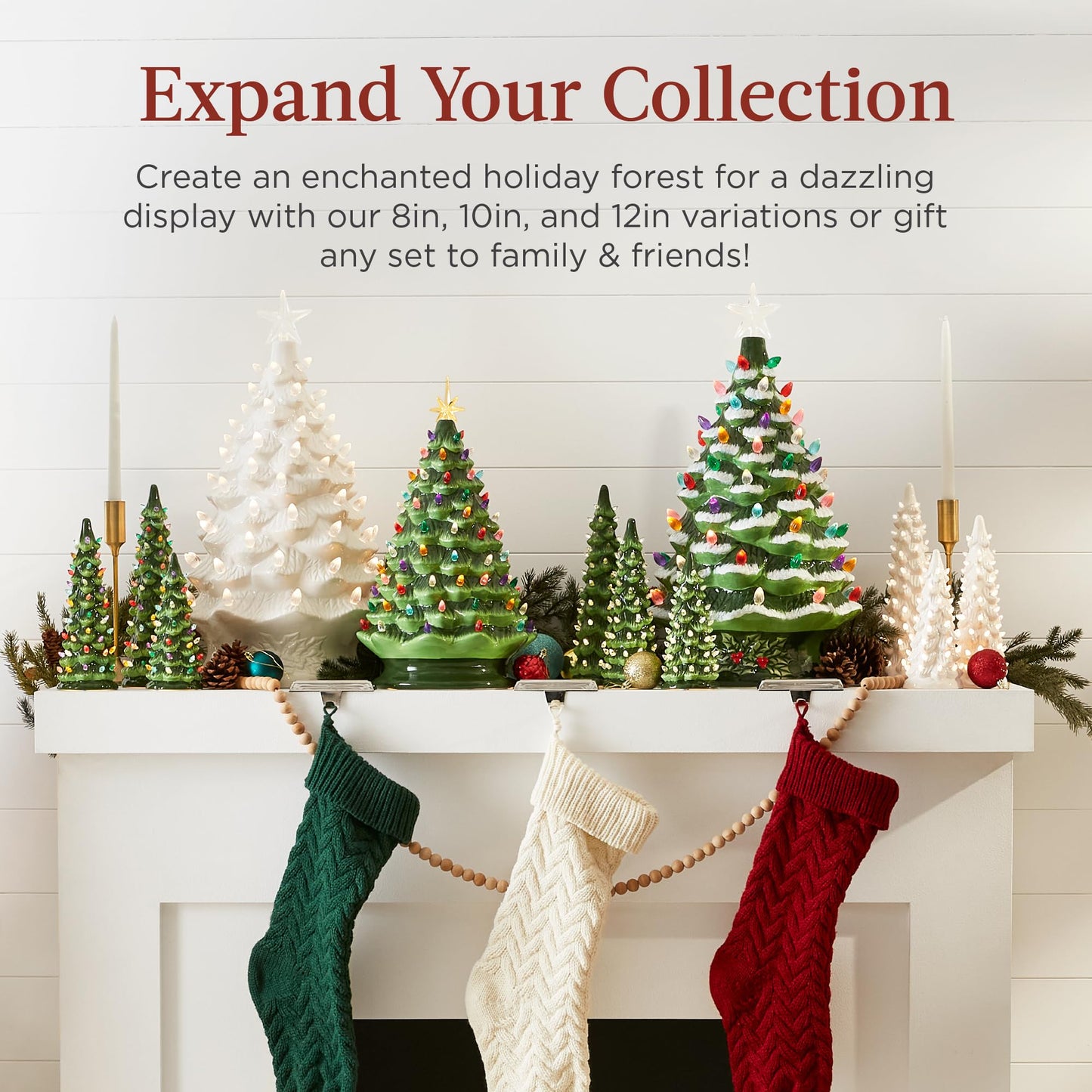 Best Choice Products Set of 3 Ceramic Christmas Trees, Pre-Lit Hand-Painted Tabletop Holiday Decoration w/Multicolor Bulbs, LED Lights – Green