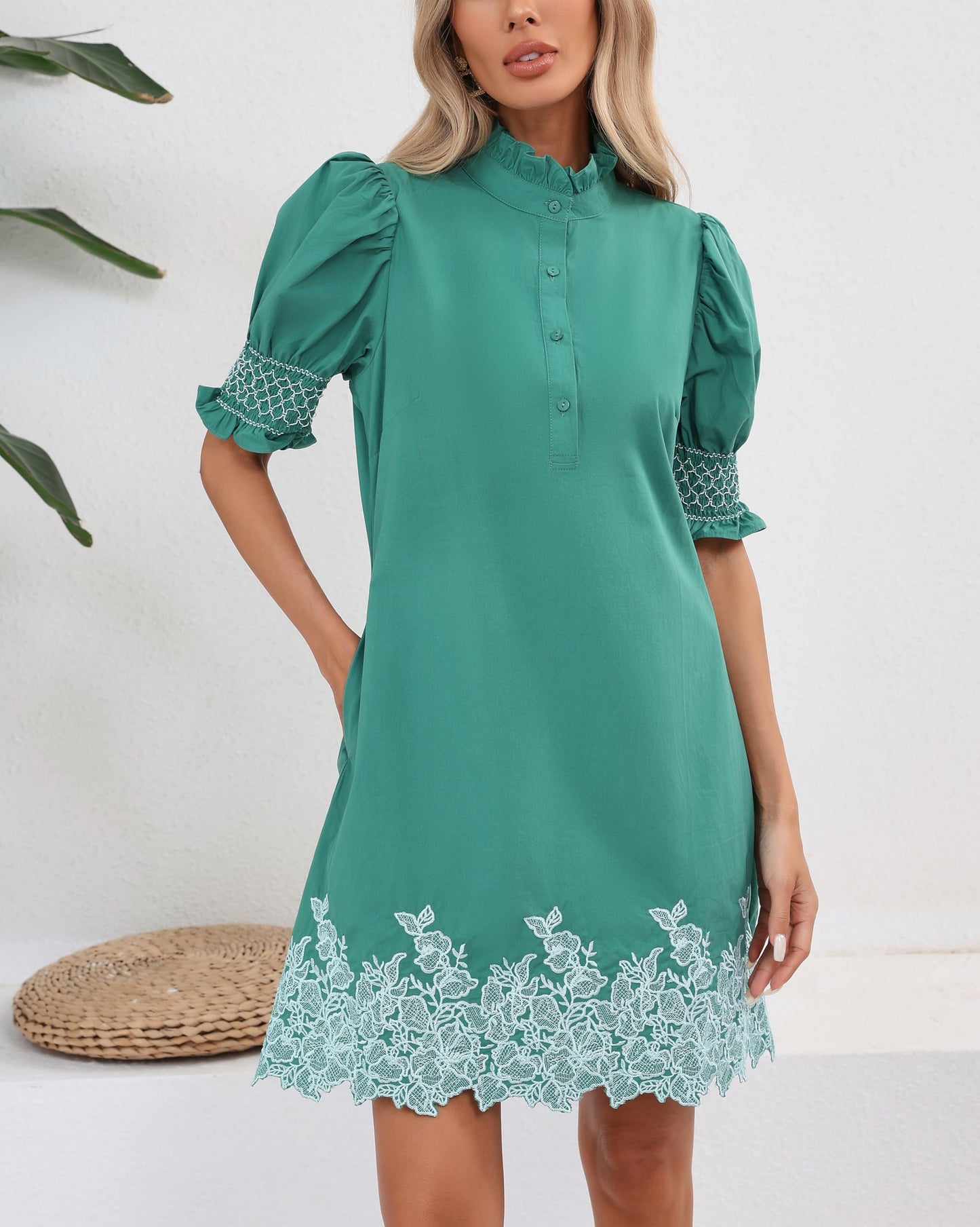 YEXPINE Women's Summer Embroidered Mini Dress