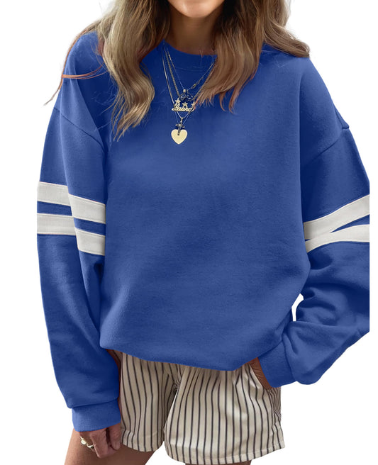 Selink Womens Varsity Striped Oversized Sweatshirt Crewneck Long Sleeve Casual Fashion Pullover Top Fall Outfits