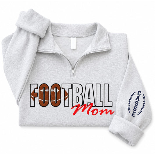 NAZENTI Personalized Sports Mom Quarter Zip Sweatshirt, Football Volleyball Soccer Mom Pullover, Gifts For Mama Grandma