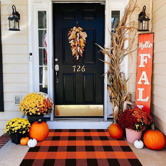 Christmas Door Mat Outdoor 35.4''x59'' Buffalo Plaid Christmas Decor Rug Cotton Hand-Woven Layered Door Mats Washable Carpet for Front Porch, Kitchen, Farmhouse, Entryway