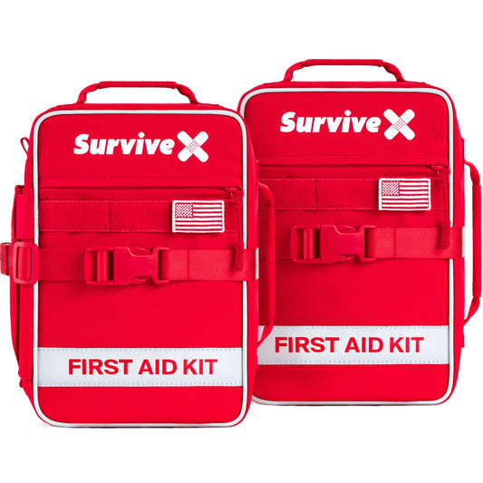 SurviveX Large First Aid Kit for Car, Travel & Home - Emergency Kit for Hiking, Camping, Backpacking and Outdoors - Includes Zip Stitch Wound Closure Strips