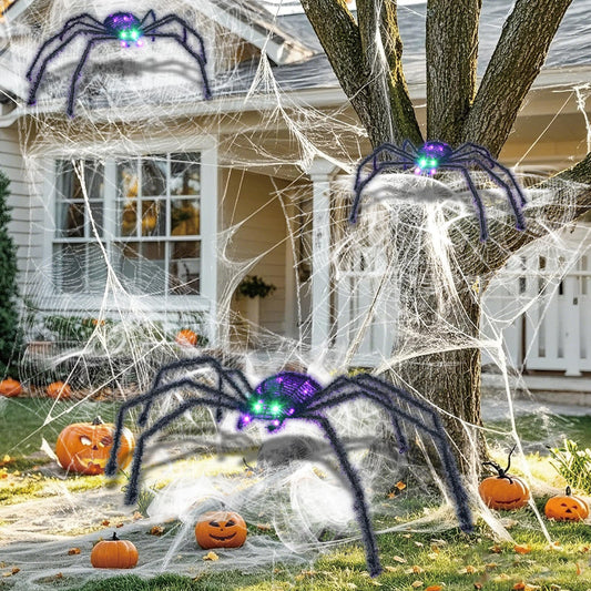 Halloween Decorations Outside Giant Spider - HOYECHI Outdoor Halloween Decor Lighted Spider 4.2FT, Light Up Spider with 90 LED Lights, Ground Stakes, for Front Yard Porch Gardens Lawns Party