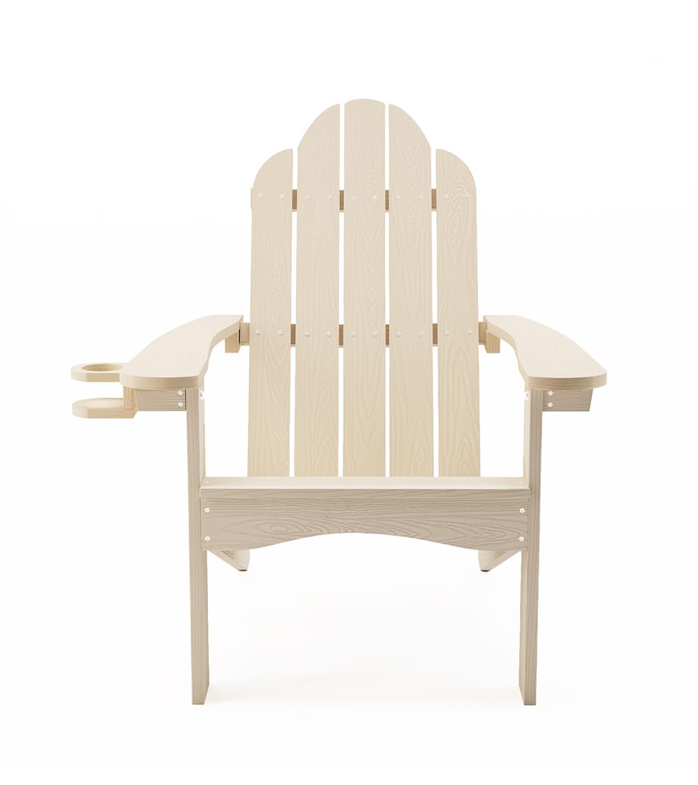 LUE BONA HDPS Adirondack Chairs Set, Fire Pit Outdoor Chair Weather Resistant with Cup Holder, Modern Plastic Chair Plastic for Patio, Deck, Proch, 350LBS, 4 Set, Dark Brown