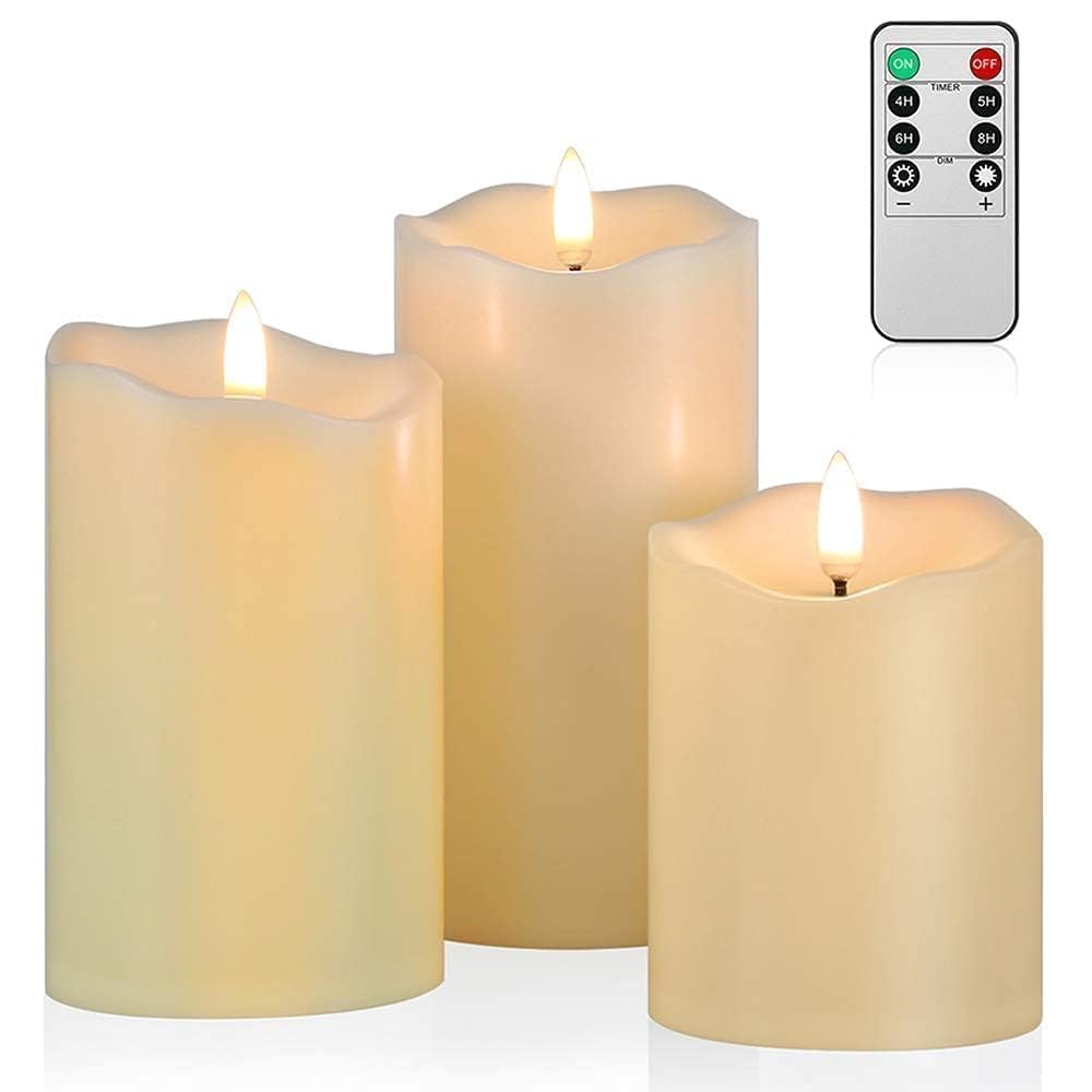 ANGELLOONG Gold Candles for Bathroom Decor, Glass Flameless Candles with Remote, Battery Operated LED Pillar Fake Candles with Timer for Christmas Home Fireplace Mantle Fall Decor
