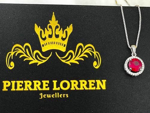 Pierre Lorren 2 carat Australian Genuine RUBY Necklace Certified Diamond Necklace Natural RUBY and Diamond Jewelry 18kt White Gold Vermeil Silver Mothers day gift for wife Anniversary Birthday