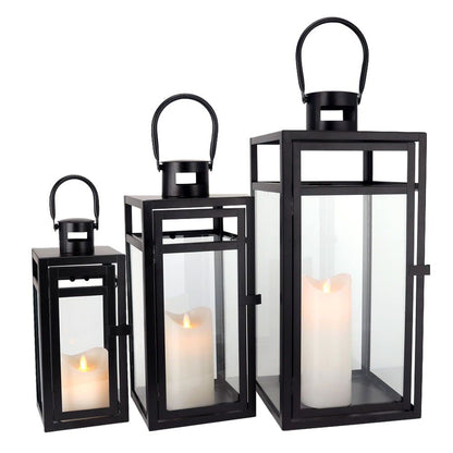 TRIROCKS Set of 3 Stainless Steel Candle Lantern 19/15/12'' High Metal Candle Holder with Tempered Glass Panels Perfect for Home Decor Living Room Parties Events Tabletop Indoors Outdoors (Rose Gold)