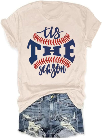 Baseball Shirts Women Tis The Season Baseball Mom T-Shirts Letter Print Graphic Tee Tops