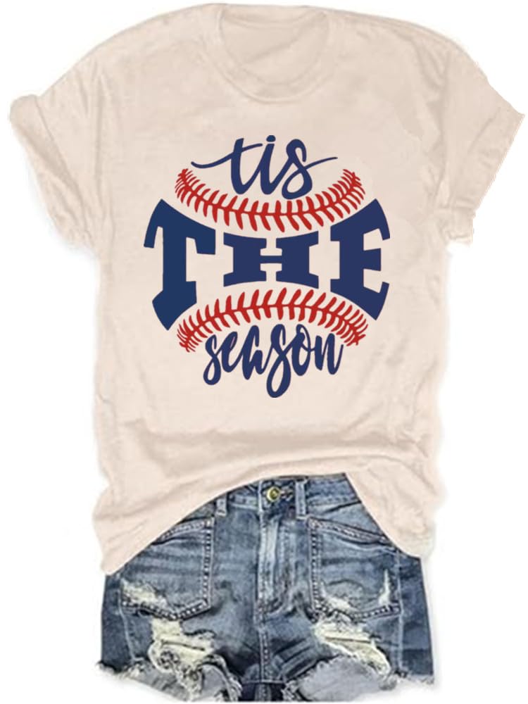 Baseball Shirts Women Tis The Season Baseball Mom T-Shirts Letter Print Graphic Tee Tops