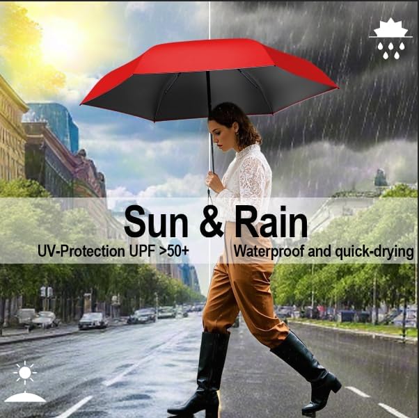Mini Travel Umbrella, Upf 50+ Compact Fits in Purse | Eco-Friendly Recycled Fabric, Rain & UV Protection.portable Umbrella with Leather Case