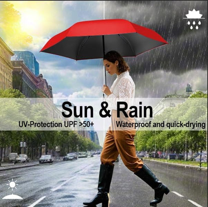 Mini Travel Umbrella, Upf 50+ Compact Fits in Purse | Eco-Friendly Recycled Fabric, Rain & UV Protection.portable Umbrella with Leather Case