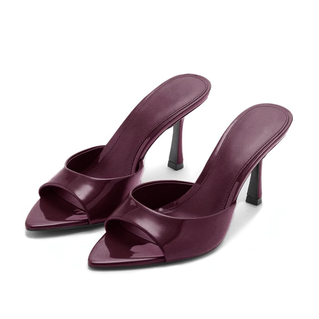 High Heel Mules - Pointed Open Toe Slip On