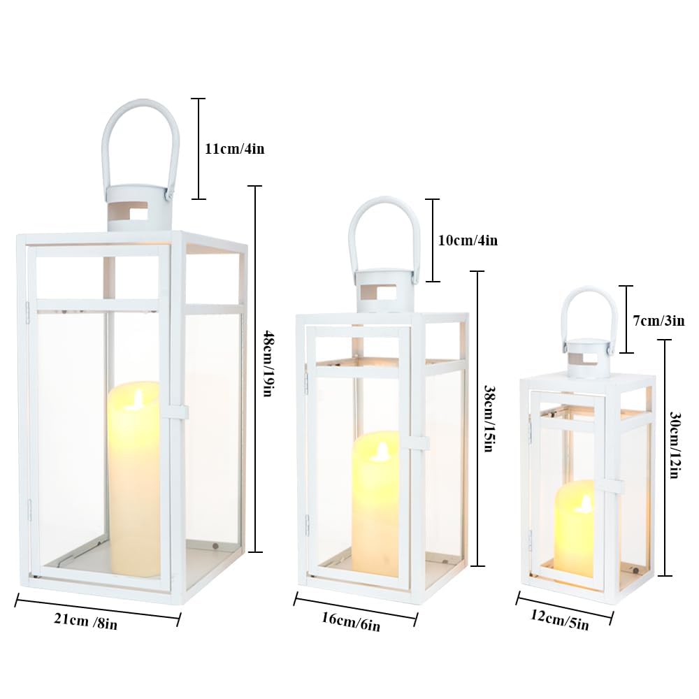 TRIROCKS Set of 3 Stainless Steel Candle Lantern 19/15/12'' High Metal Candle Holder with Tempered Glass Panels Perfect for Home Decor Living Room Parties Events Tabletop Indoors Outdoors (Rose Gold)