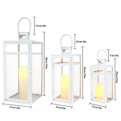 TRIROCKS Set of 3 Stainless Steel Candle Lantern 19/15/12'' High Metal Candle Holder with Tempered Glass Panels Perfect for Home Decor Living Room Parties Events Tabletop Indoors Outdoors (Rose Gold)