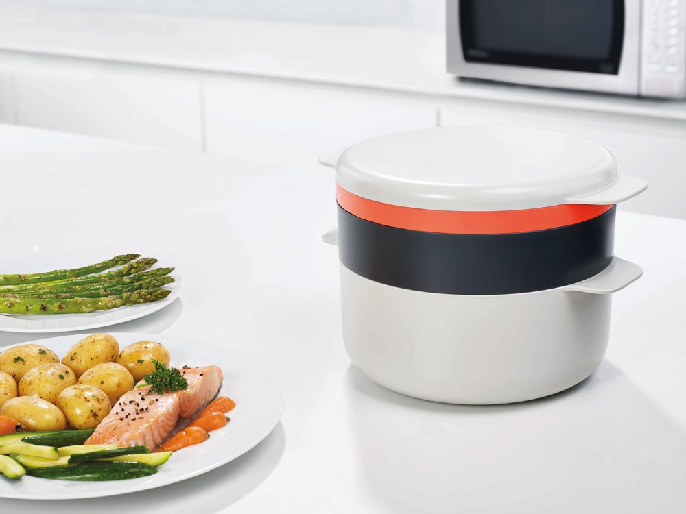 Joseph Joseph M-Cuisine Microwave Rice Cooker Steamer 2 Liter/8.5 Cup - Stone/Orange