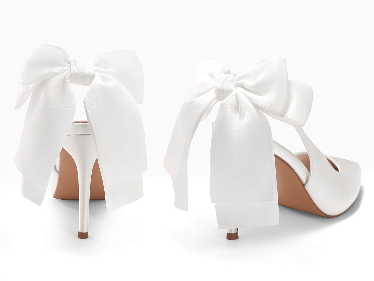 Coutgo Womens Slingback High Heels with Bow Closed Pointed Toe Wedding Bride Dress Shoes Satin Pumps