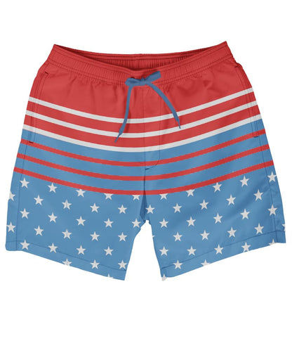 Tipsy Elves Men's USA Swimming Trunks 7'' Inseam 4 Way Stretch Fabric w/Mesh Liner Swim Trunks for Men Bathing Suit