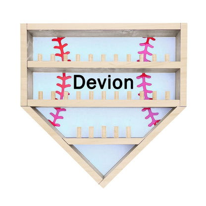 Personalized Wooden Baseball Display Holder - Custom Name Balls, Championship Ring, Wall Mount, Father's Day, Birthday (Black)