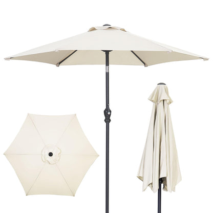 GDY 7.5ft Tassel Patio Umbrella and Matching Base, Outdoor Table Umbrella with 18 LED Lights,Market Umbrella with 6 Sturdy Ribs, with Push Button Tilt and Crank, Bright White