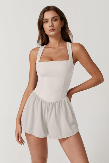 QINSEN Women's Square Neck Sleeveless Romper Jumpsuit