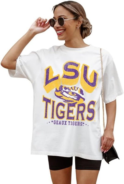 NCAA Women’s Oversized Graphic T-Shirt – Relaxed Fit Short Sleeve, Casual Game Day Top