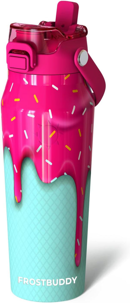 Frost Buddy 24oz Insulated Water Bottle - Straw & Chug Lid - Leak-Proof | Sip-or-chug dual lid | Ice-cold for 24+ hours | Cup-holder friendly