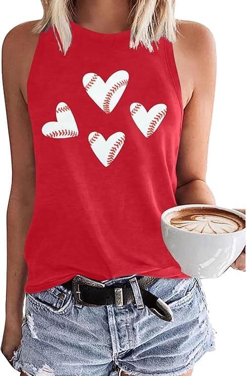 MHTOR Baseball O-Neck Tank Women Print Baseball Tanks Cute Workout Graphic Casual Summer Sleeveless Vest Top