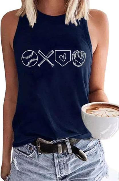 MHTOR Baseball O-Neck Tank Women Print Baseball Tanks Cute Workout Graphic Casual Summer Sleeveless Vest Top