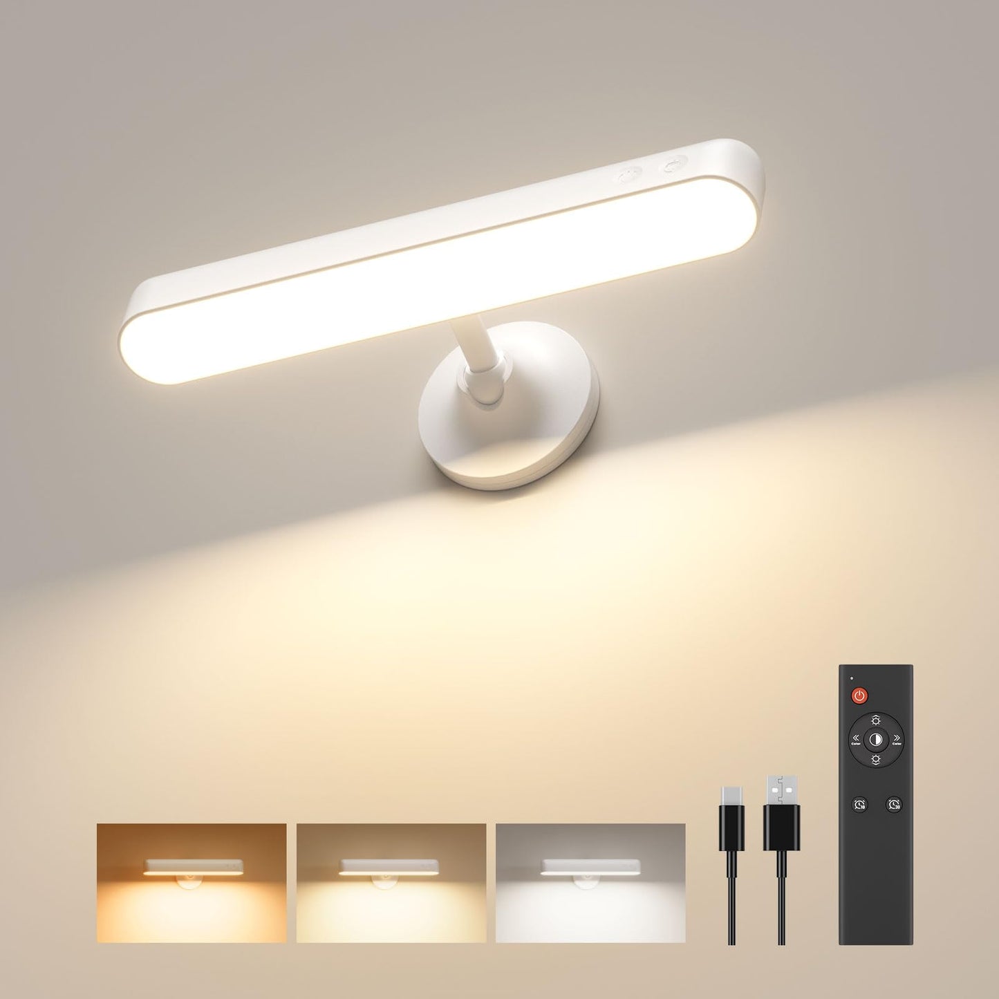 PopoIron Wall Sconce with 7500mAh Rechargeable Battery LED Wall Light for Bedroom with Remote Control, 3 Colors Wireless Wall Lamp 360° Rotation Dimmable Brightness with 15 RGB Colors,Black,1 Pack
