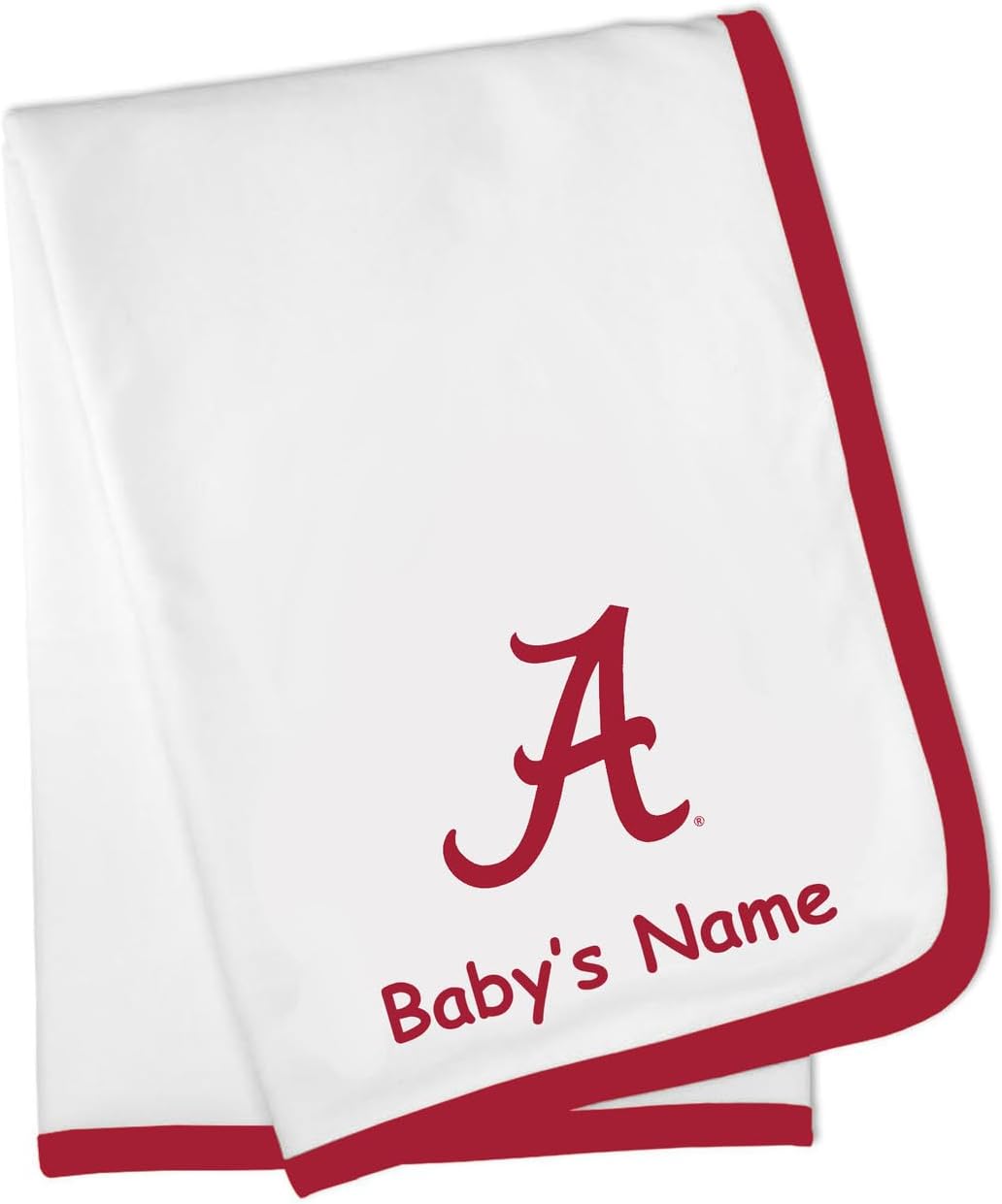 Alabama Crimson Tide Officially Licensed 100% Cotton Personalized Baby Receiving Blanket - Crimson Trim
