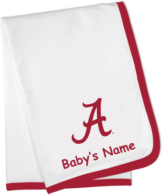 Alabama Crimson Tide Officially Licensed 100% Cotton Personalized Baby Receiving Blanket - Crimson Trim