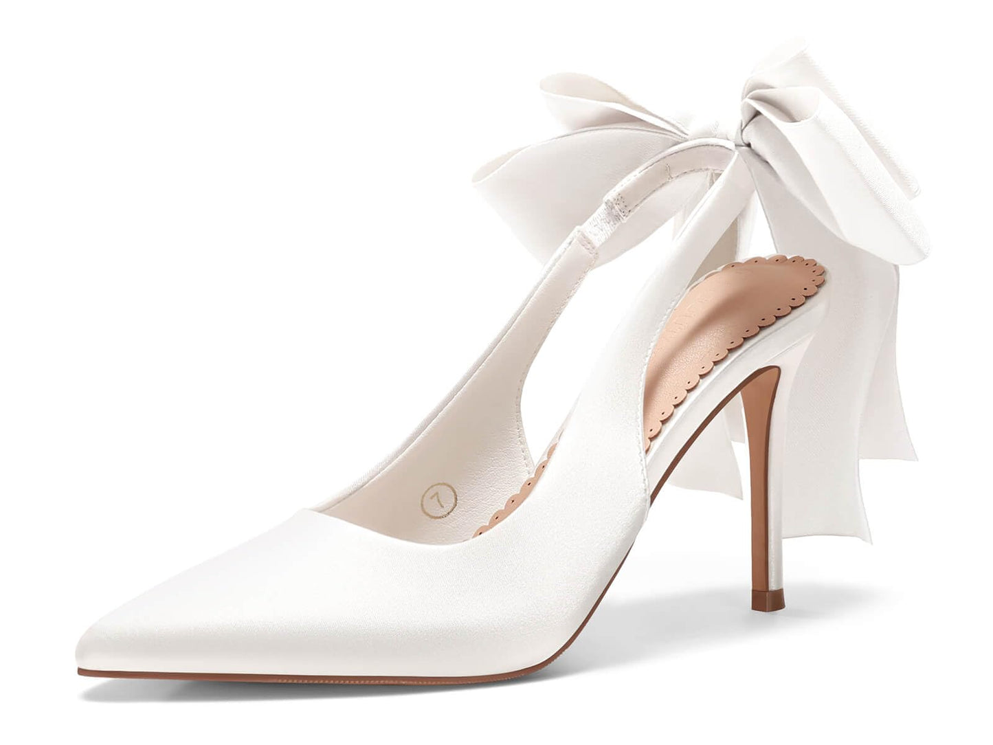 Coutgo Womens Slingback High Heels with Bow Closed Pointed Toe Wedding Bride Dress Shoes Satin Pumps