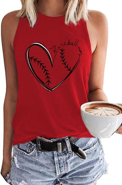 MHTOR Baseball O-Neck Tank Women Print Baseball Tanks Cute Workout Graphic Casual Summer Sleeveless Vest Top